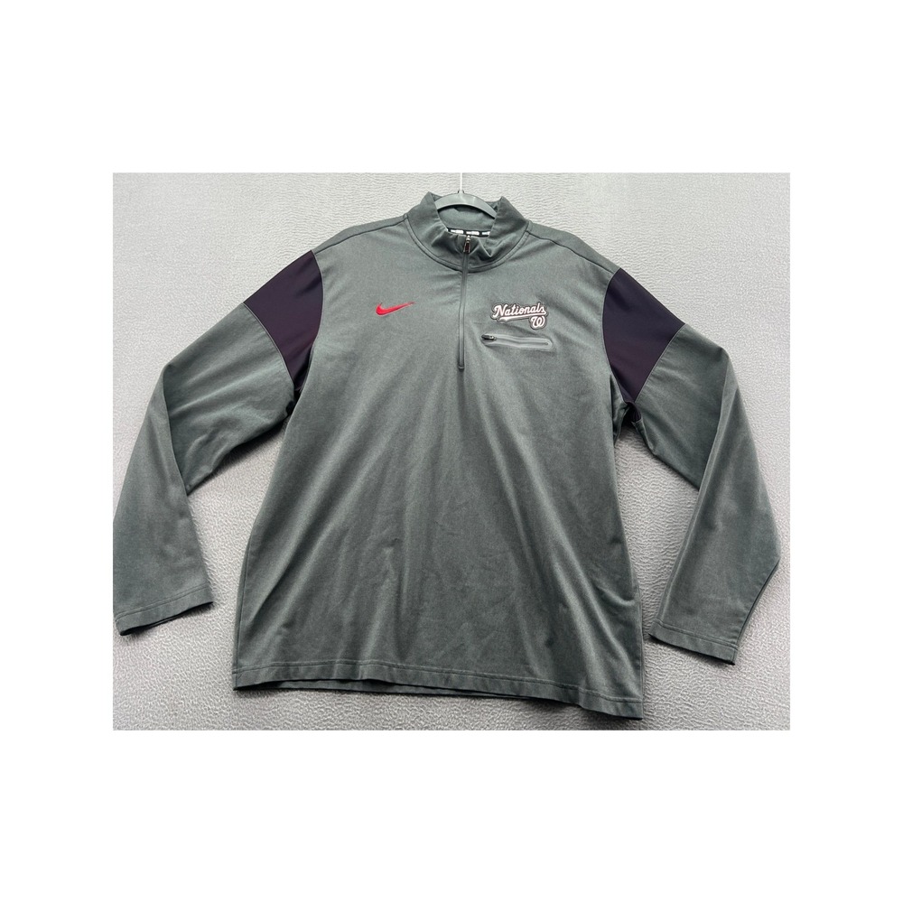 Nike MLB Washington Nationals Shirt Mens XL Grey Black Quarter Zip Pullover
